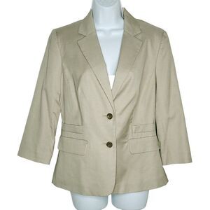 NEW Banana Republic Womens Blazer Jacket Sz 8 Fitted Princess 3/4 Sleeve Tan